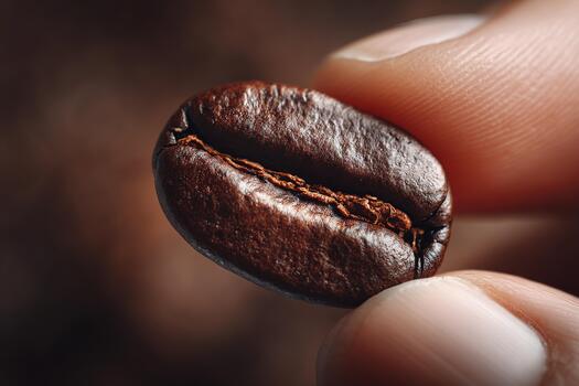 de cerca macro de asado café frijol retenida Entre dedos con oscuro antecedentes foto