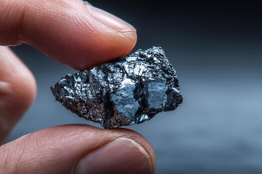 macro de cerca de metálico hematites Roca retenida Entre dedos con gris antecedentes foto