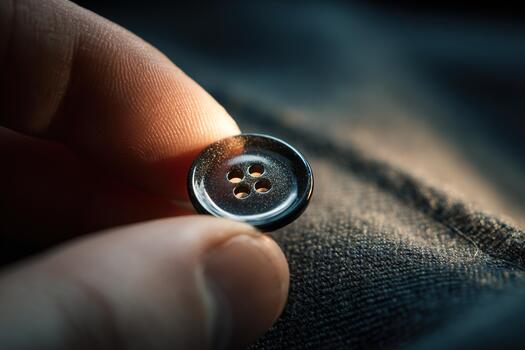 Macro Shot of Dark Shirt Button Held Between Fingers with Soft Light photo