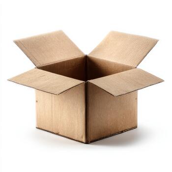Empty cardboard box sits open, inviting items for shipping or storage in a bright, well-lit space. photo