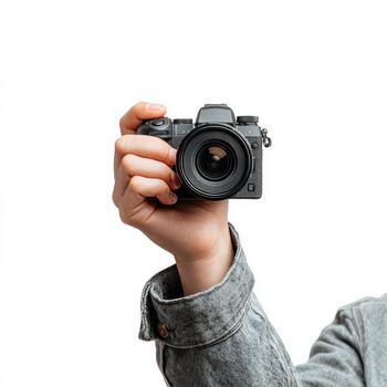 A person holding up a camera with a lens photo