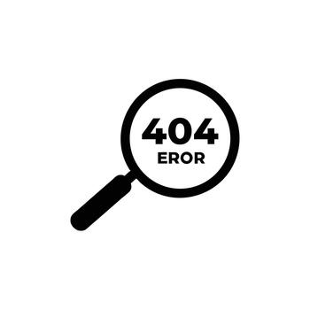 Magnifying glass showing 404 error message vector