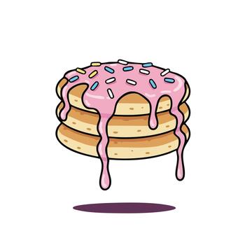 Stack of pancakes with pink frosting and sprinkles vector