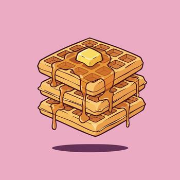 delicioso gofres apilar con derritiendo mantequilla y jarabe vector