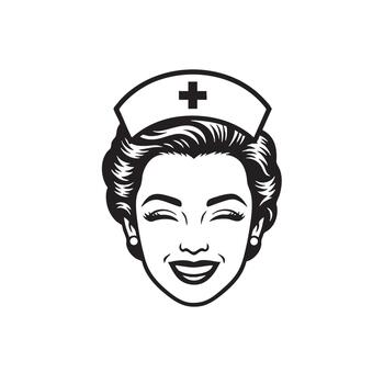 Smiling Nurse Head Retro Style Healthcare Professional vector