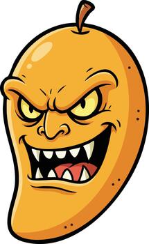 Evil cartoon mango character with scary face and sharp teeth vector