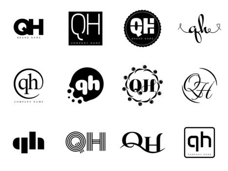 QH logo company template. Letter q and h logotype. Set different classic serif lettering and modern bold text with design elements. Initial font typography. vector