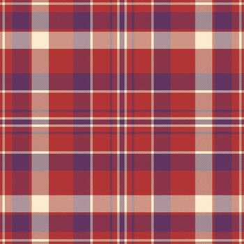Fashioned texture textile pattern, editable check tartan seamless. Store plaid fabric background in red and magenta colors. vector