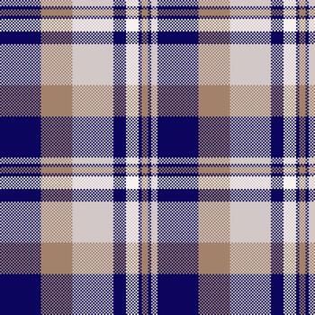 Classic pixelated plaid pattern. Seamless texture in blue, tan, grey, and white. Ideal for backgrounds, textiles, or rusticthemed designs. Versatile and visually appealing. vector