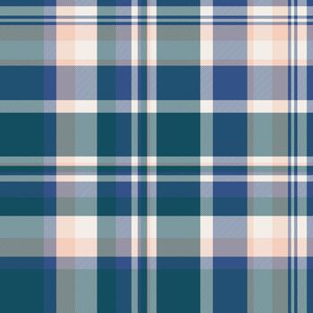 Fuzzy seamless check tartan, individuality pattern texture. Everyday fabric textile plaid background in cyan and white colors. vector