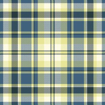 Detailed pixelated plaid pattern in blue, green, and cream. A classic textile design, perfect for backgrounds, fabric prints, or creating a rustic, cozy feel. Versatile timeless. vector