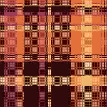 Warm pixelated plaid pattern. Ideal for backgrounds, textures, or festive designs. Evokes a sense of comfort and autumnal aesthetics. Versatile for textiles, and web. vector
