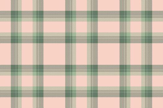 Elegant tartan pattern featuring a pixelated design in muted greens and soft pink. Ideal for backgrounds, textiles, or creative projects seeking a vintage aesthetic. vector