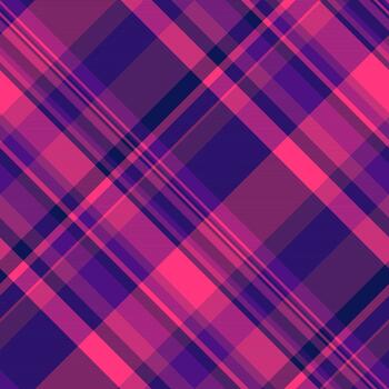 Vibrant tartan pattern featuring intersecting lines in shades of pink, purple, and navy. Evokes tradition and style, suitable for backgrounds, textiles, or creative projects. vector
