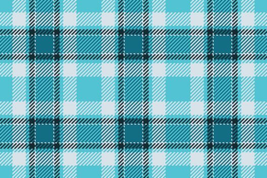 Geometry seamless textile, checks fabric pattern tartan. Silk check plaid background texture in cyan and white colors. vector