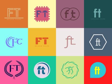 FT logo template. Letter f and t logotype. Set different classic serif lettering and modern bold text with design elements. Initial font typography. vector