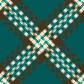 Classic tartan plaid pattern. Teal, brown, and cream diagonal lines create a timeless texture. Use for backgrounds, textiles, and design elements. Versatile and stylish. vector