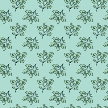 Elegant seamless pattern of stylized leaves on a soft teal background. This versatile design evokes feelings of nature, freshness, and tranquility. vector
