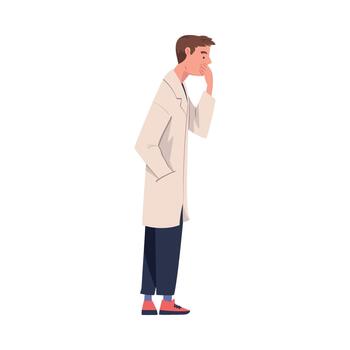 Man Scientist Character in White Coat Standing and Thinking Illustration vector