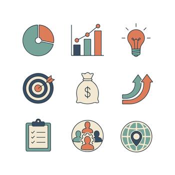 Flat Infographic Business Icons with Minimal Color Palette vector