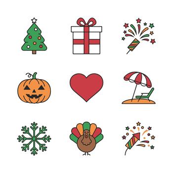 Flat Holiday Icons Set with Minimal Five-Color Palette vector