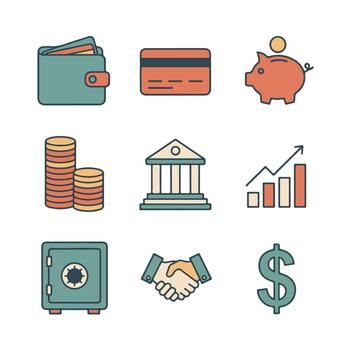 Flat Finance Icons Set with Minimal Design and Five Colors vector