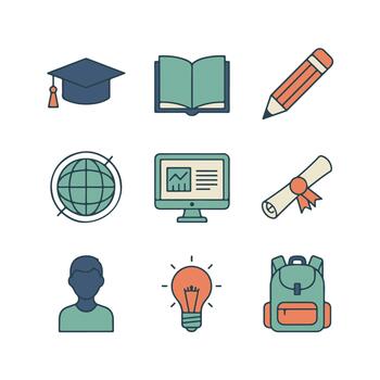 Flat Education Icons Set with Simple Five-Color Palette vector