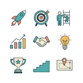 Flat Business Growth Icons Pack with Minimal Five-Color Design vector