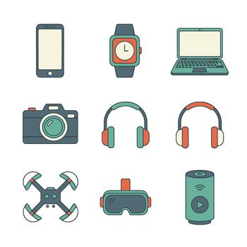 Flat Tech Gadget Icons Set with Minimal Clean Design vector