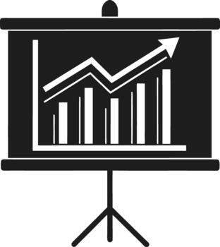 Black and white revenue chart graph on presentation board with upward arrow vector