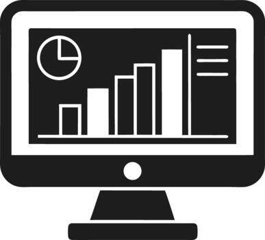 computadora pantalla mostrando sitio web analítica bar grafico y tarta gráfico vector