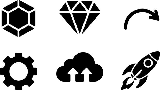 colección de web íconos representando tecnología engranaje diamante nube cohete y flechas para gráfico diseño y usuario interfaces en digital proyectos vector