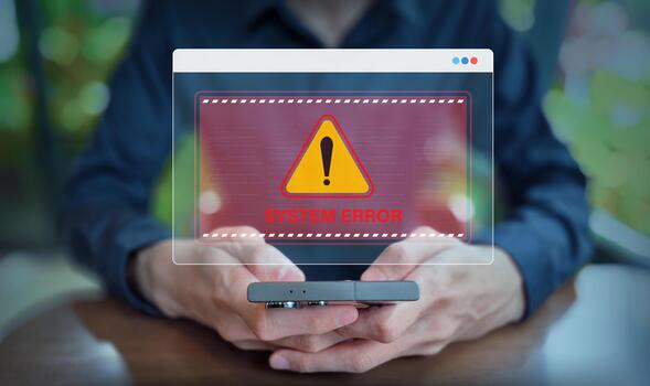 Mobile Device System Error Alert. Cybersecurity Warning Overlay photo