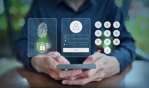 Biometric Mobile Security Interface with Login and PIN Authentication photo