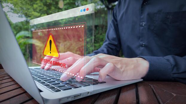 Laptop System Error Warning, Browser Interface Cybersecurity Alert photo