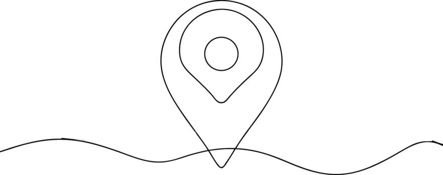 Black outline map pin icon on wavy line location navigation vector