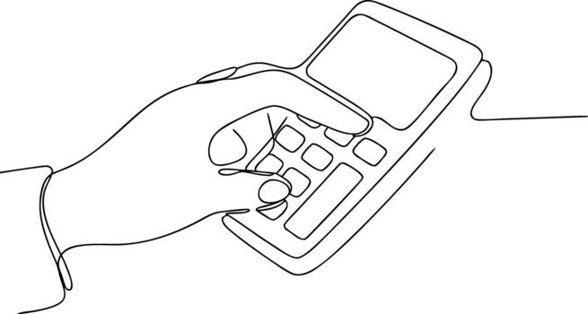 Hand pressing button on credit card reader device payment terminal vector