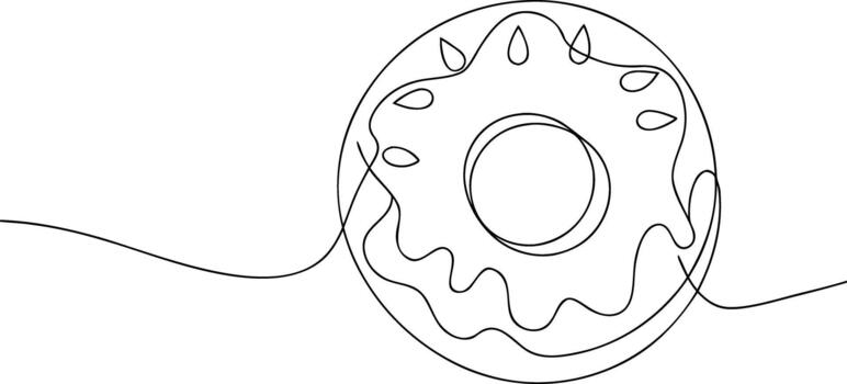 Single line drawing of a donut with icing and sprinkles vector
