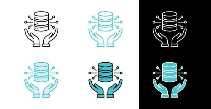 Hands holding database icon for data management and cloud storage in line and fill style vector