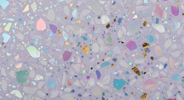 Light lavender terrazzo background with shimmering holographic and gold flecks, Luxury pastel terrazzo surface, Modern abstract texture vector