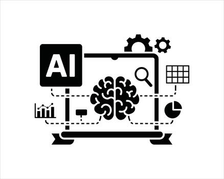 A I brain concept with data charts and gears artificial vector