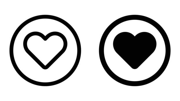 Monochrome Heart Icons in Simple Circular Design for Graphic Use vector