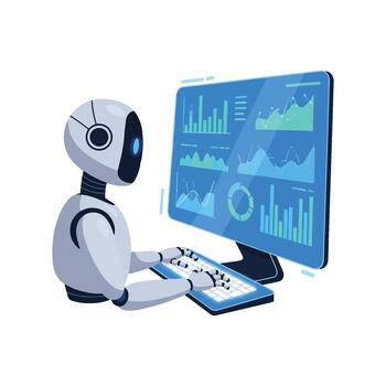 AI Robot Analyzing Data on Computer Illustration vector