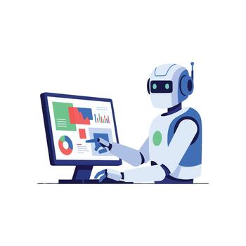 Artificial Intelligence Robot Working on Computer Illustration vector