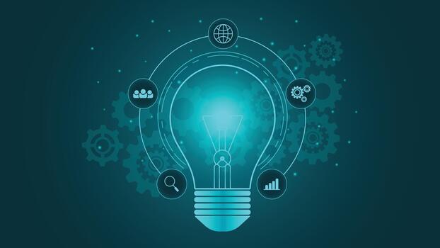 innovador ligero bulbo tecnología antecedentes con brillante engranajes digital idea y futurista tema vector