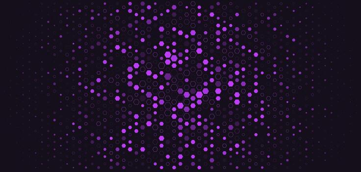 Blockchain Crypto Background Pattern Texture, Glowing Purple Hexagon Network On Dark BG With Shimmer Glow, Modern Web3 Backdrop Wallpaper For Tokens, Exchange, And Presentations. Illustration vector