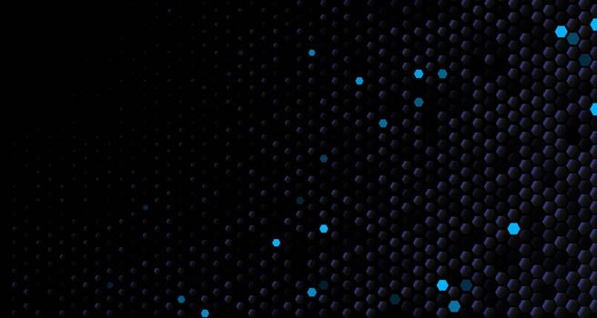 Blue tech fintech background, dark hexagon honeycomb grid with glowing cyan cells. Clean modern backdrop for dashboard, app, website. Tech backgrounds for finance and business. illustration vector