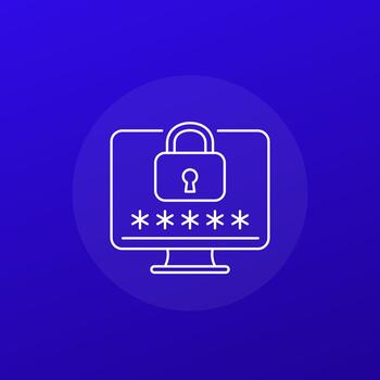 secure login icon with password and lock, line vector