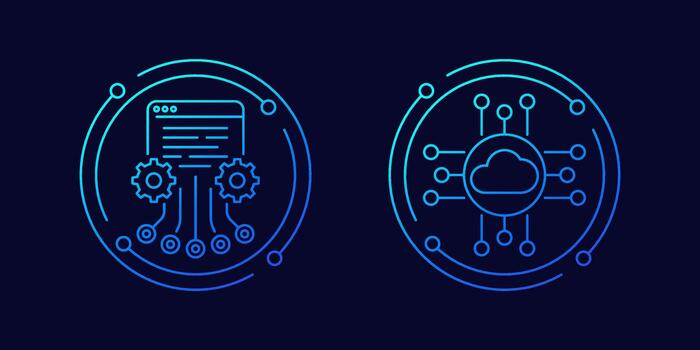 load testing icons, cloud performance test, linear design vector