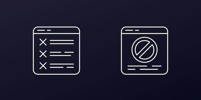 blocked website line icons, blocking web pages, vector
